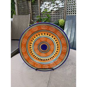 Pier One Italian Swirl Large 14.5" Serving Platter Chop Plate Orange Blue